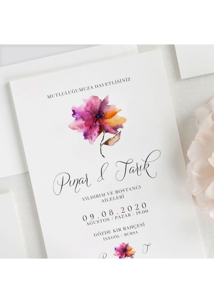 Ebruli Zarfsız Düğün Davetiyesi