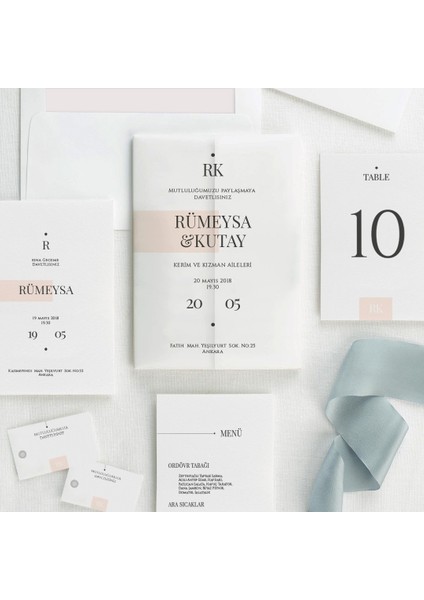 Zarıf Şeffaf Zarflı Düğün Davetiyesi fiyatları