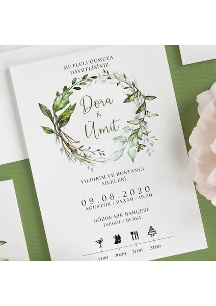 Sarmaşık Şeffaf Zarflı Düğün Davetiyesi fiyatları