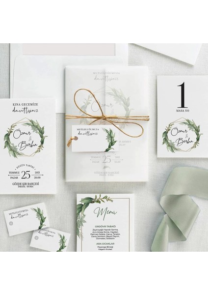 Frezya Şeffaf Zarflı Düğün Davetiyesi