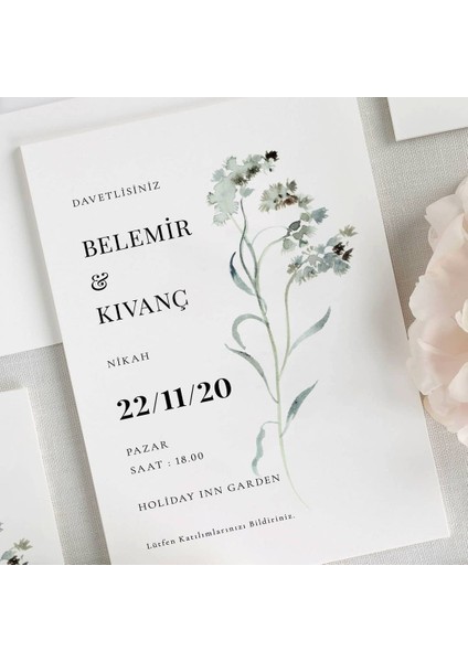 Mint Şeffaf Zarflı Düğün Davetiyesi fiyatları