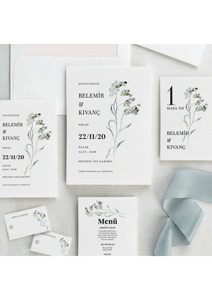 Mint Şeffaf Zarflı Düğün Davetiyesi modelleri