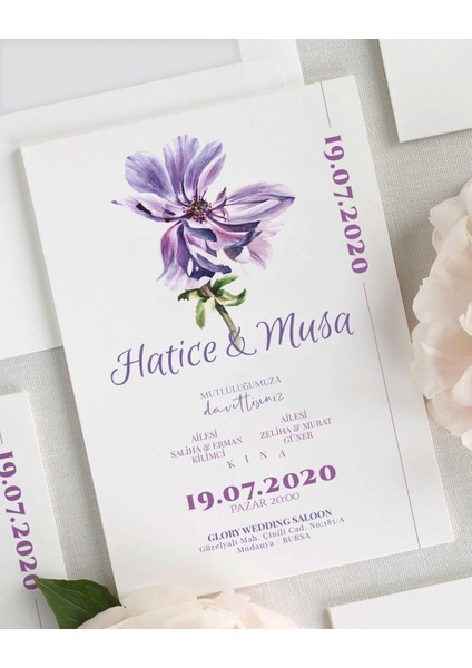 Rebecca Şeffaf Zarflı Düğün Davetiyesi fiyatları