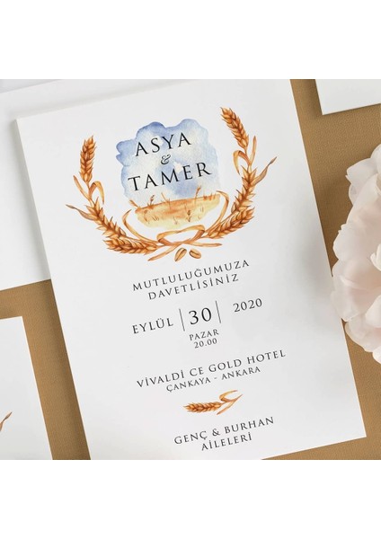 Başak Şeffaf Zarflı Düğün Davetiyesi fiyatları