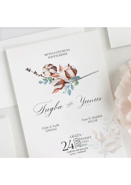 Cotton Zarfsız Düğün Davetiyesi