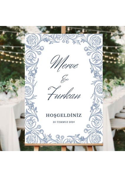 Blue Flower Düğün Salonu Karşılama Panosu
