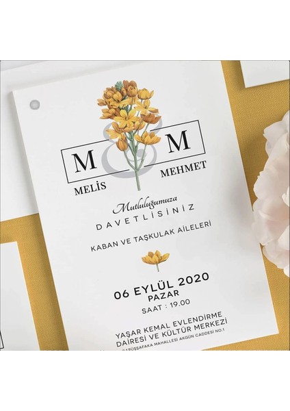 Güneş Zarfsız Isimlikli Düğün Davetiyesi