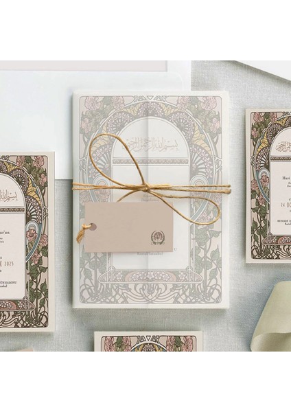 Arabıc Şeffaf Zarflı Düğün Davetiyesi