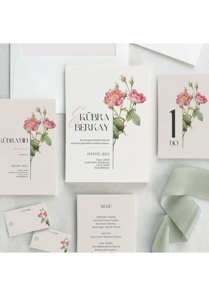 Gül Zarafetı Şeffaf Zarflı Düğün Davetiyesi fiyatları
