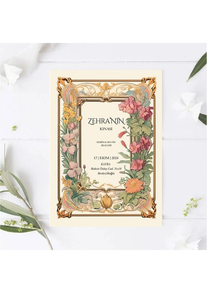 Vıntage Çıçek Bahçesi Kına Kartı