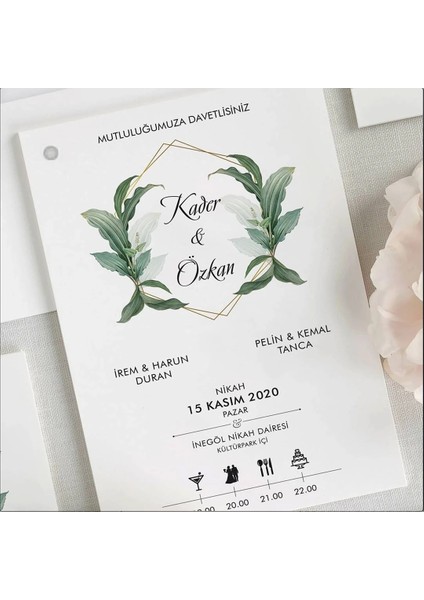 Taç Zarfsız Isimlikli Düğün Davetiyesi