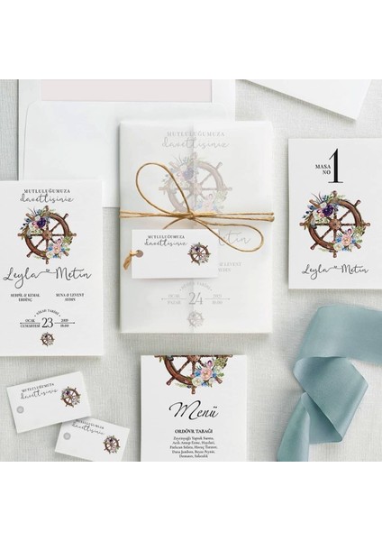 Mavı Şeffaf Zarflı Düğün Davetiyesi
