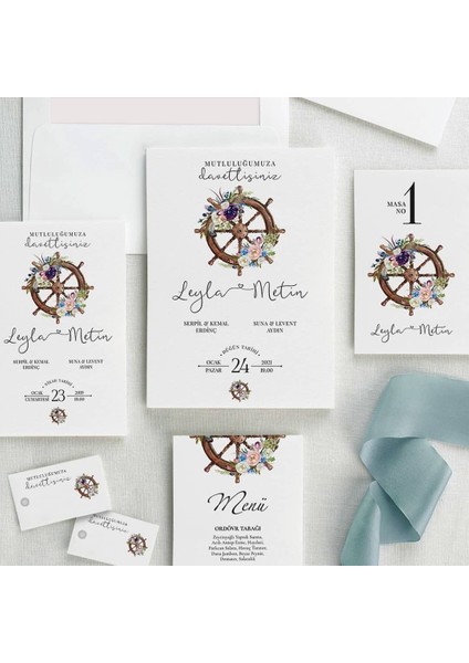 Mavı Şeffaf Zarflı Düğün Davetiyesi modelleri