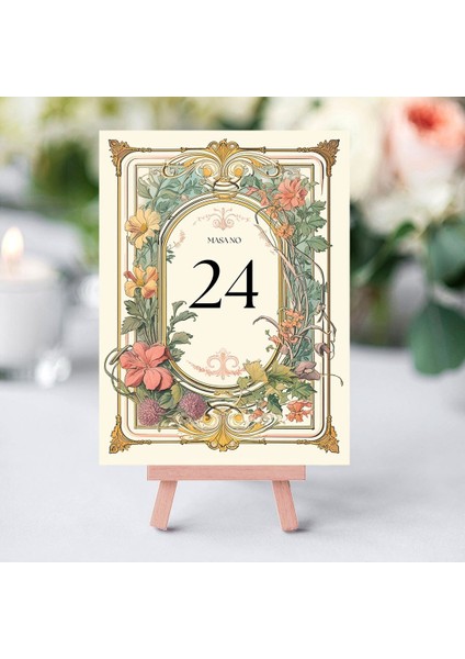 Vıntage Çıçek Motıfı Masa Kartı