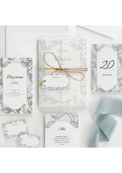 Mint Flower Şeffaf Zarflı Düğün Davetiyesi