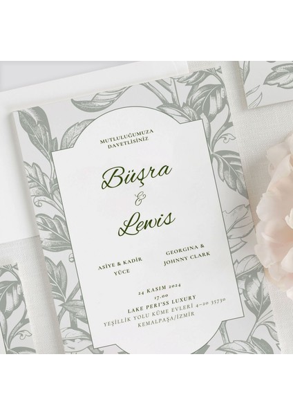 Mint Flower Şeffaf Zarflı Düğün Davetiyesi fiyatları