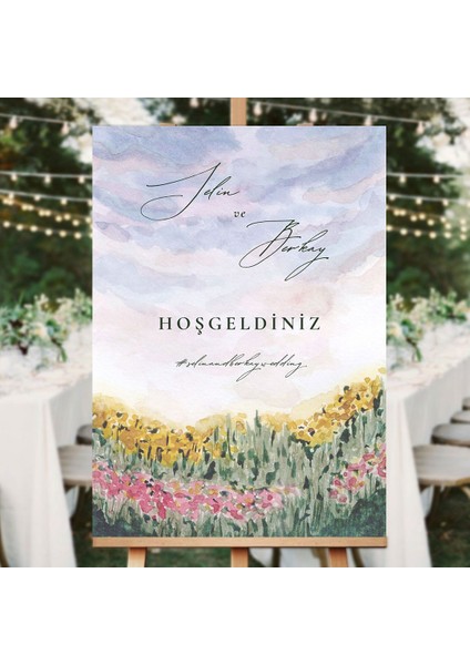 Autumn Watercolor Düğün Salonu Karşılama Panosu