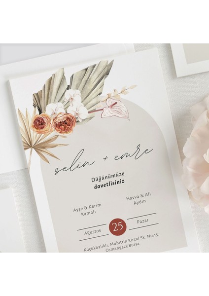 Özgün Şeffaf Zarflı Düğün Davetiyesi fiyatları