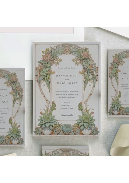 Sukulent Şeffaf Zarflı Düğün Davetiyesi fiyatları