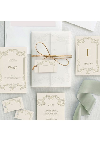 Nostalji Şeffaf Zarflı Düğün Davetiyesi