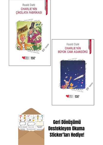 Charlie'nin Çikolata Fabrikası - Charlie'nin Büyük Cam Asansörü 2 Kitap Set + Okuma Sticker'ları