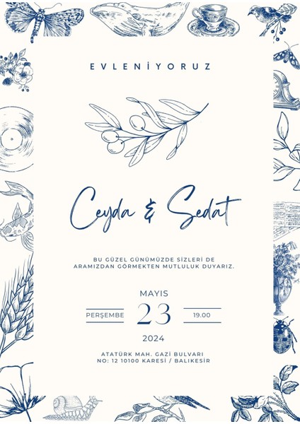 Blue Nostalgıa Dıjıtal Düğün Davetiyesi