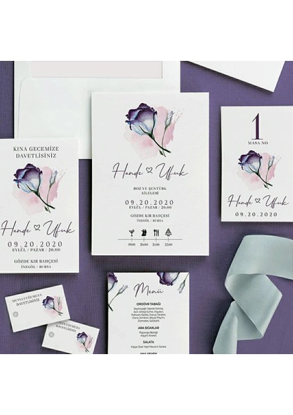 Vıolet Zarfsız Düğün Davetiyesi fiyatları