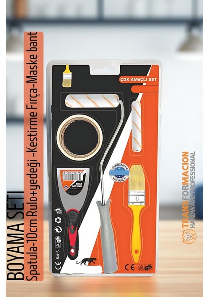 Boyama Seti - SPATULA-10CM Rulo +Yedeği -Kestirme Fırça-Maskeleme Bant 721859