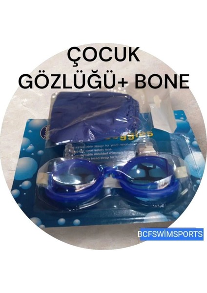 Çocuk Yüzücü Gözlüğü ve Bone Seti, Havuz ve Deniz Kullanımı, Siyah Renk