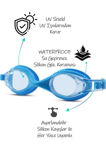 4'lü Yüzücü Gözlüğü Seti, Ayarlanabilir, Kulak ve Burun Tıkaçlı, Siyah Renk