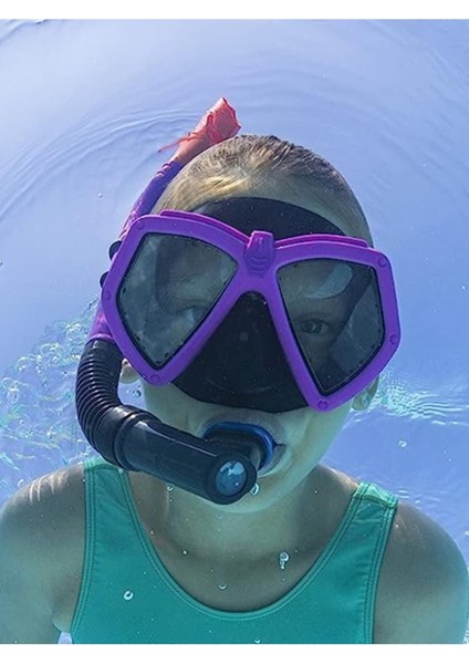 Çocuk Yüzücü Gözlüğü ve Şnorkel Maske Seti, 7- 14 Yaş, Mor Siyah modelleri