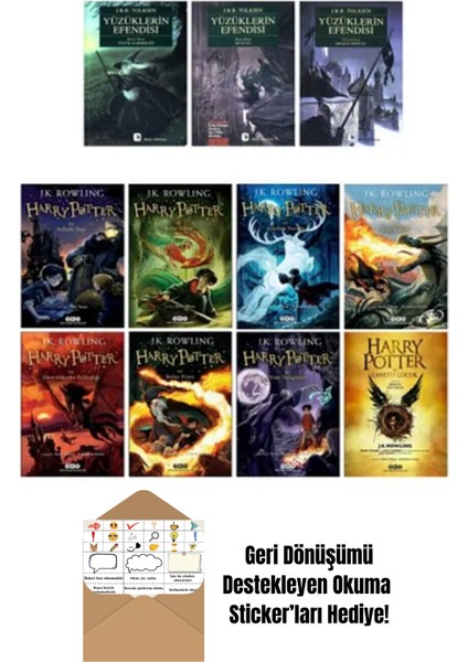 Yüzüklerin Efendisi 3 Kitap + Harry Potter Serisi 8 Kitap + Okuma Sticker'ları