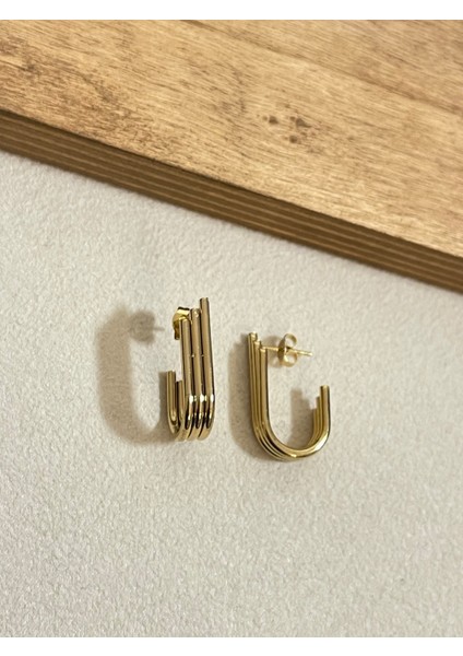 316 L Cerrahi Çelik Altın Modeli Asimetrik Çelik Gold Küpe