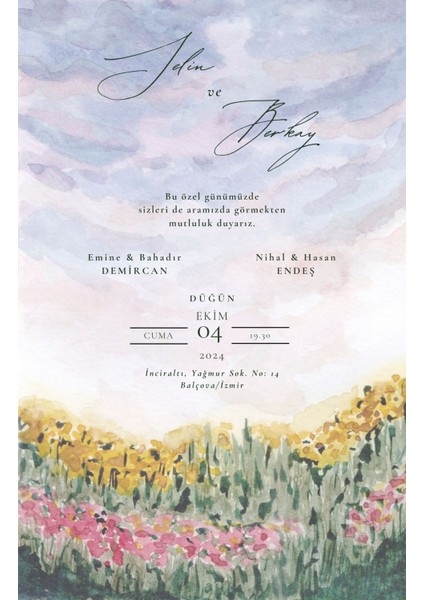 Autumn Watercolor Dıjıtal Düğün Davetiyesi