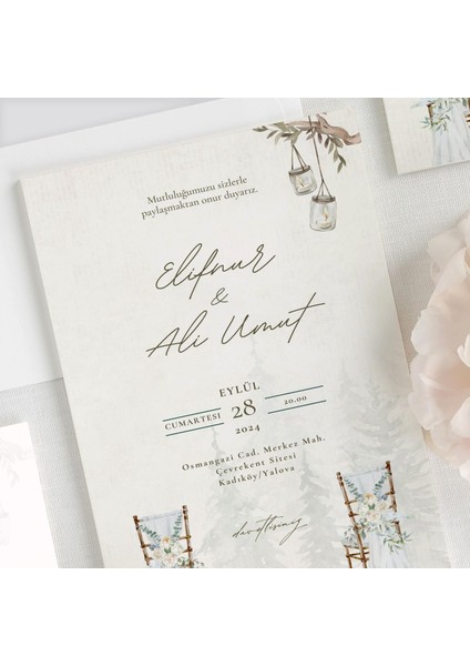 Soft Elegance Şeffaf Zarflı Düğün Davetiyesi