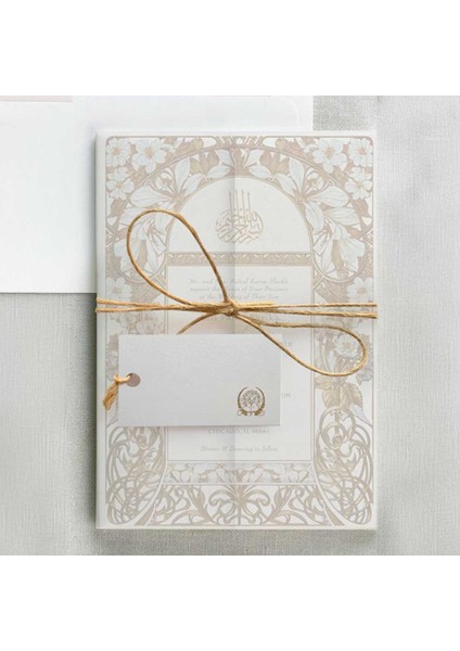 Golden Elegance Şeffaf Zarflı Düğün Davetiyesi