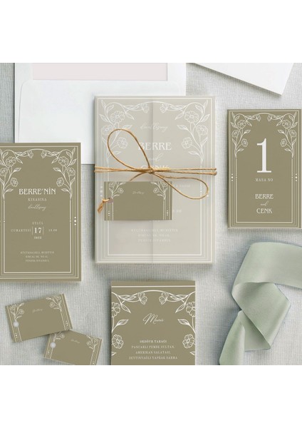 Tımless Elegance Şeffaf Zarflı Düğün Davetiyesi