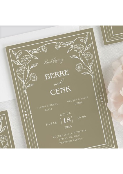 Tımless Elegance Şeffaf Zarflı Düğün Davetiyesi fiyatları