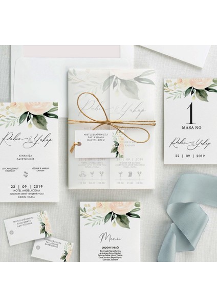 Gül Şeffaf Zarflı Düğün Davetiyesi