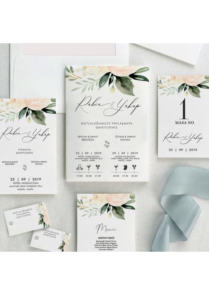 Gül Şeffaf Zarflı Düğün Davetiyesi modelleri