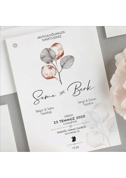 Gold Zarfsız Isimlikli Düğün Davetiyesi