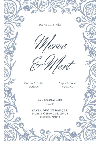 Blue Flower Dıjıtal Düğün Davetiyesi