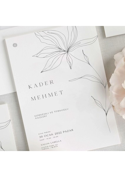Yalın Zarfsız Isimlikli Düğün Davetiyesi