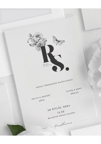 Sara Şeffaf Zarflı Düğün Davetiyesi