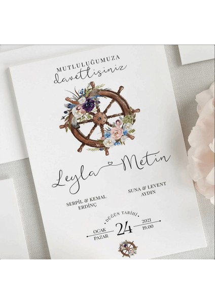 Mavı Zarfsız Düğün Davetiyesi