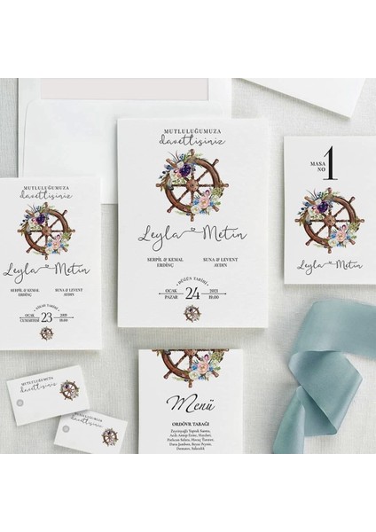 Mavı Zarfsız Düğün Davetiyesi fiyatları