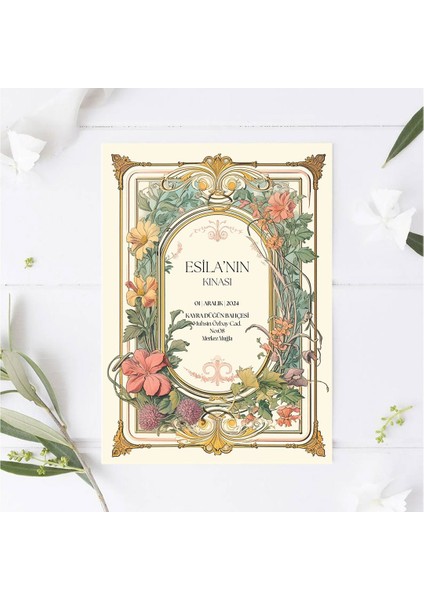 Vıntage Çıçek Motıfı Kına Kartı