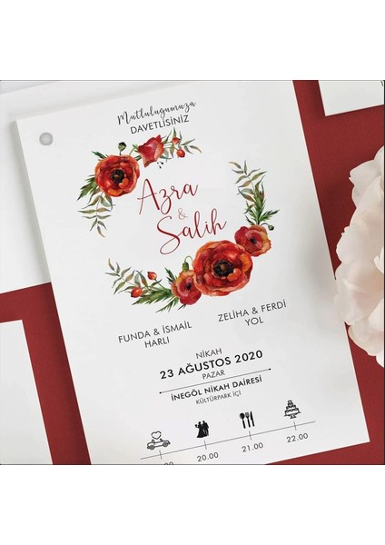 Kızıl Zarfsız Isimlikli Düğün Davetiyesi