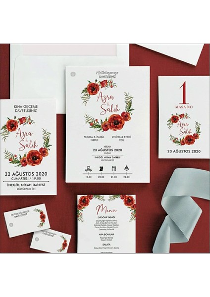 Kızıl Zarfsız Isimlikli Düğün Davetiyesi fiyatları