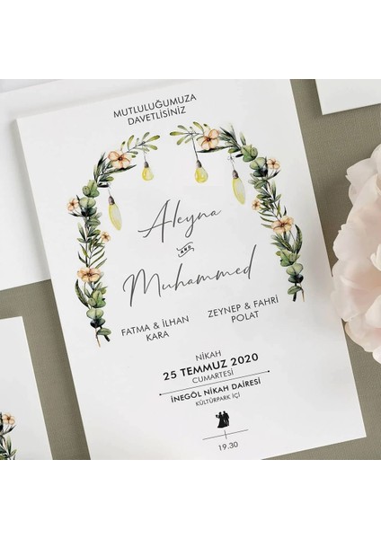 Kemer Zarfsız Düğün Davetiyesi